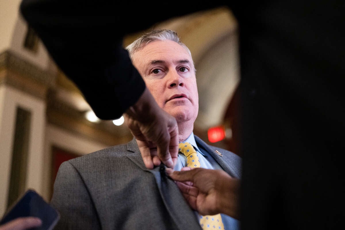 Rep. James Comer prepares for a television interview in the U.S. Capitol on January 12, 2023.