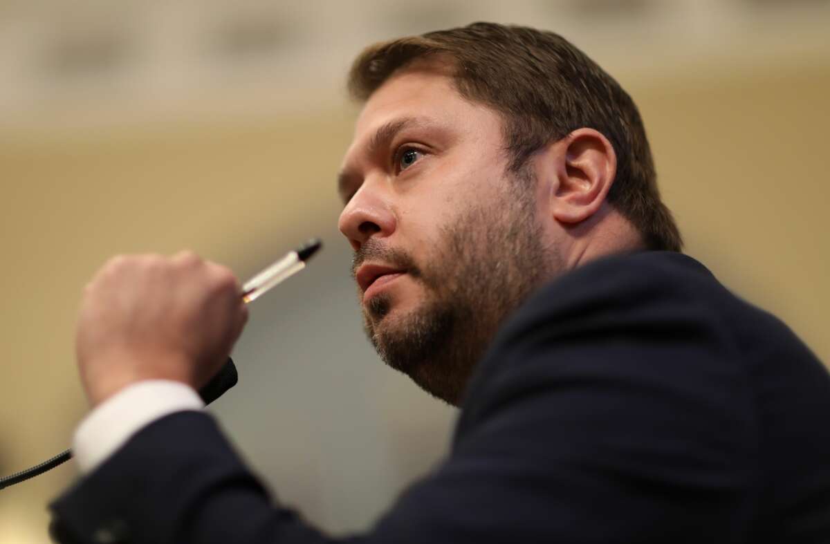 Rep. Ruben Gallego questions Gregory Monahan, acting chief of the U.S. Park Police, during a House Natural Resources Committee hearing on July 28, 2020 on Capitol Hill in Washington, D.C.