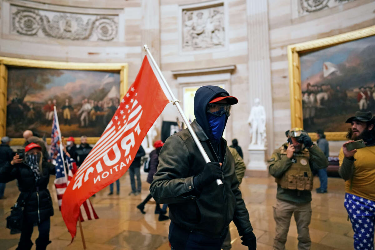 Protesters gathered storm the Capitol and halt a joint session of Congress on January 6, 2021 in Washington, D.C.