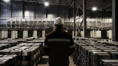 A staff member works at one of the largest Bitcoin mines in the world in Ekibastuz, Kazakhstan on January 3, 2023.
