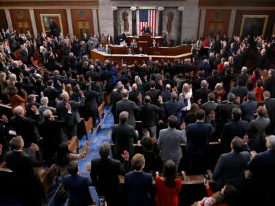 Newly elected Speaker of the US House of Representatives Kevin McCarthy takes the oath of office at the U.S. Capitol in Washington, DC, on January 7, 2023.