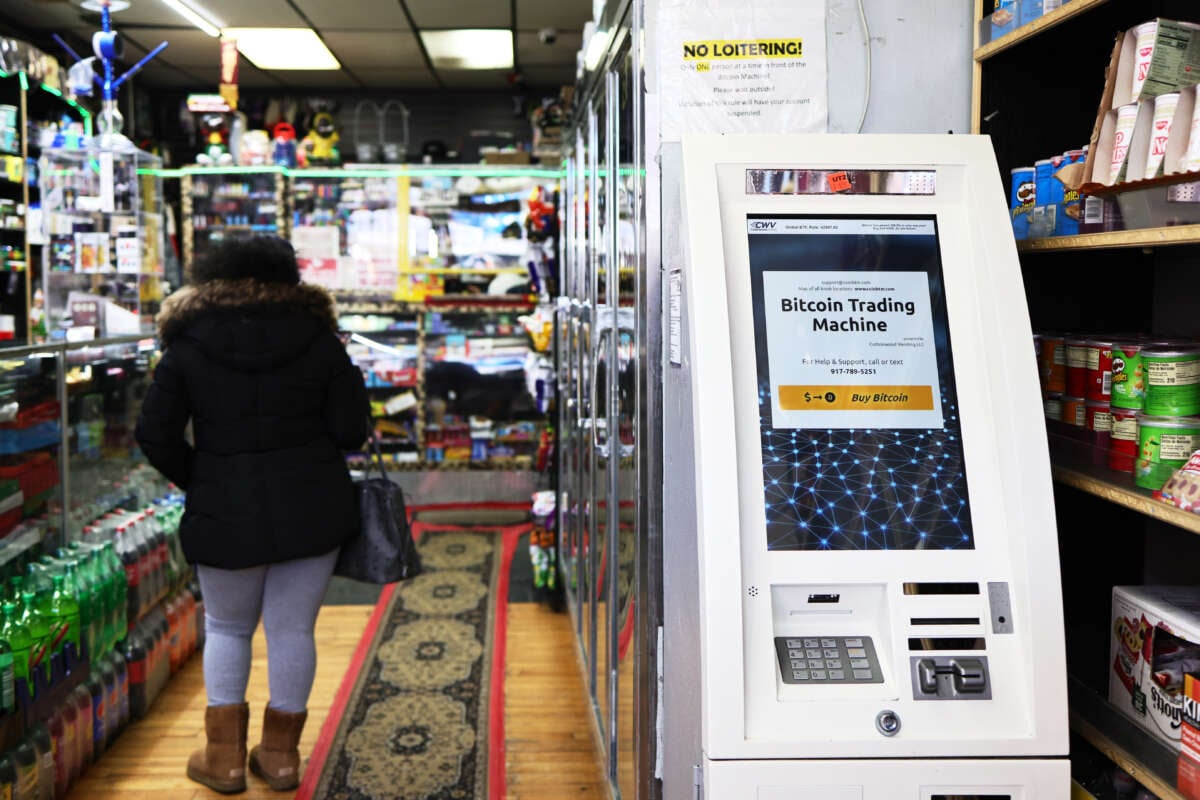 A bitcoin ATM is seen inside the Big Apple Tobacco Shop in New York City on February 8, 2021.