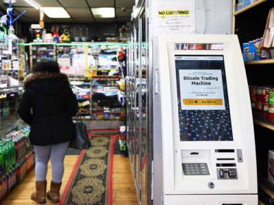 A bitcoin ATM is seen inside the Big Apple Tobacco Shop in New York City on February 8, 2021.