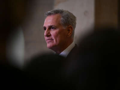 Speaker of the House Kevin McCarthy addresses the media outside his office at the U.S. Capitol on January 24, 2023, in Washington, D.C.