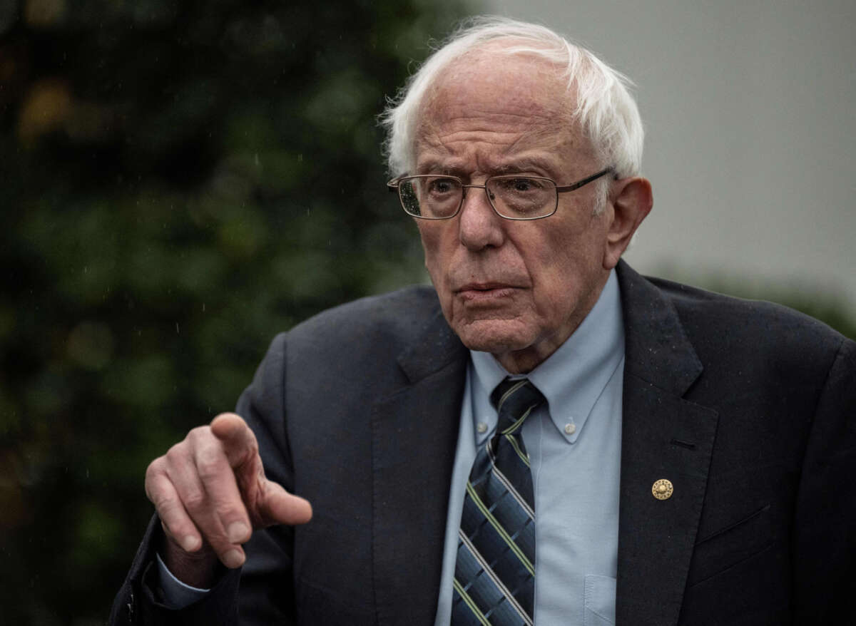 Sen. Bernie Sanders speaks to the press after meeting with President Joe Biden at the White House in Washington, D.C., on January 25, 2023.