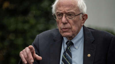 Sen. Bernie Sanders speaks to the press after meeting with President Joe Biden at the White House in Washington, D.C., on January 25, 2023.