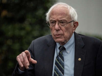 Sen. Bernie Sanders speaks to the press after meeting with President Joe Biden at the White House in Washington, D.C., on January 25, 2023.