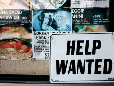 A Help Wanted sign is posted at a restaurant amid a still-robust labor market on February 2, 2023, in Los Angeles, California.