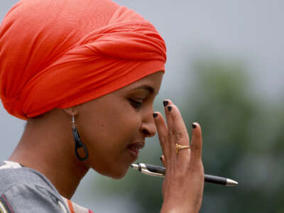 Rep. Ilhan Omar speaks during a press conference held outside of the U.S. Capitol Building on June 14, 2022, in Washington, D.C.