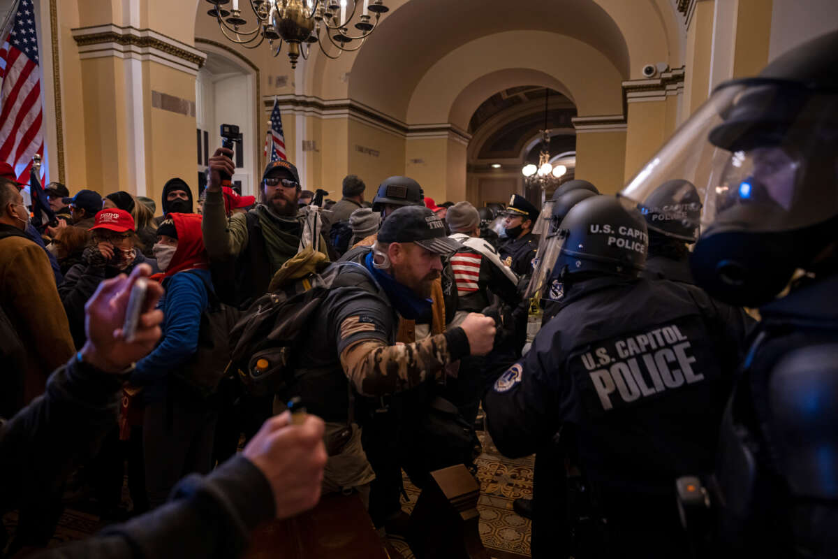 Trump supporters rally inside the U.S. Capitol after breaching security on January 6, 2021, in Washington, D.C.