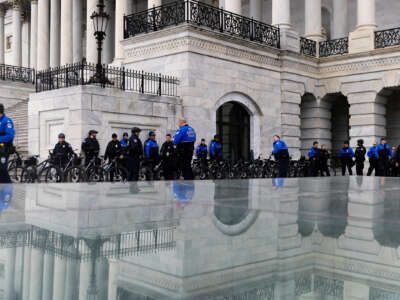 Capitol Police surround the capitol building
