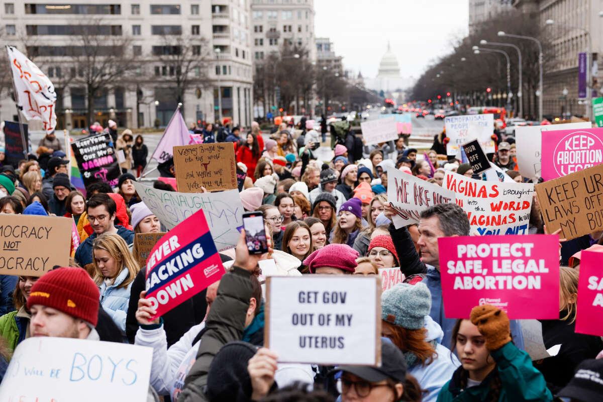 People march to the White House during the annual National Women's March on January 22, 2023, in Washington, D.C.