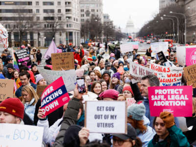 People march to the White House during the annual National Women's March on January 22, 2023, in Washington, D.C.