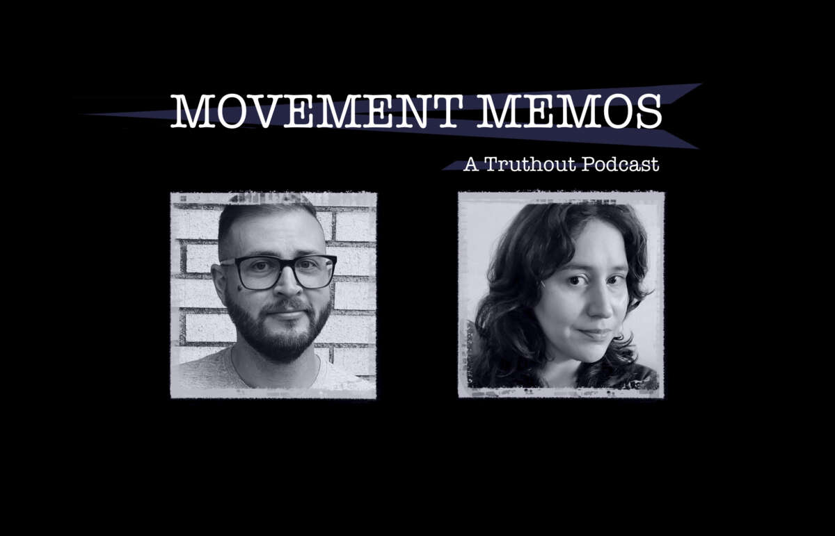 Movement Memos - a Truthout podcast - banner image featuring guest Shane Burley and host Kelly Hayes