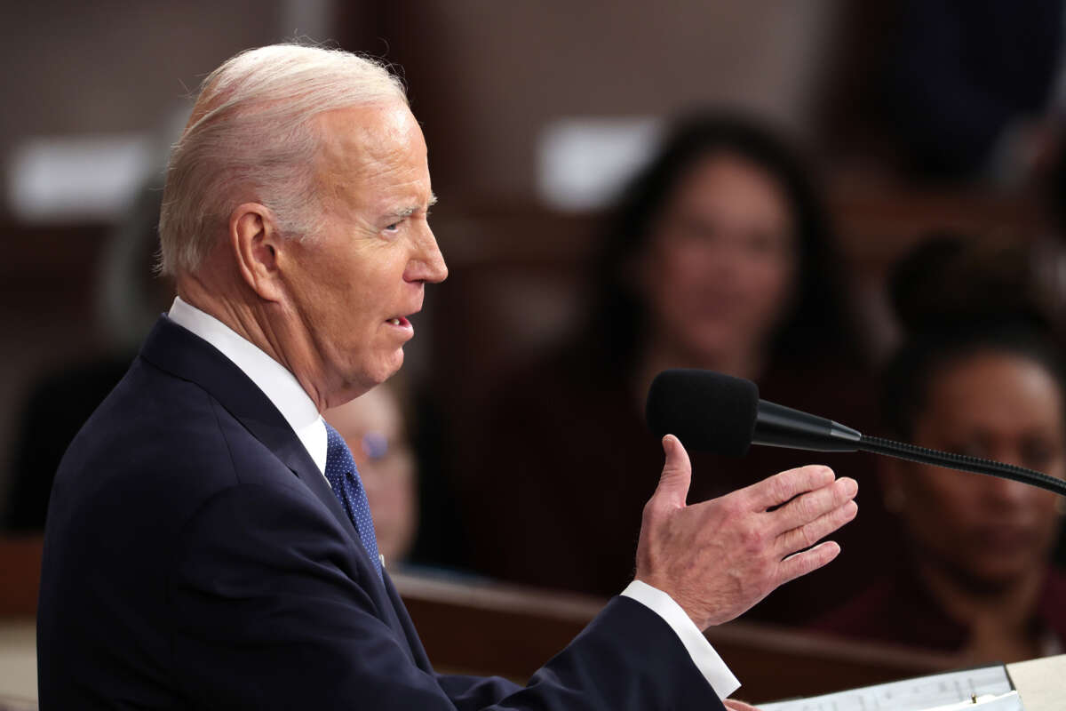 President Joe Biden delivers his State of the Union address during a joint meeting of Congress in the House Chamber of the U.S. Capitol on February 7, 2023, in Washington, D.C.
