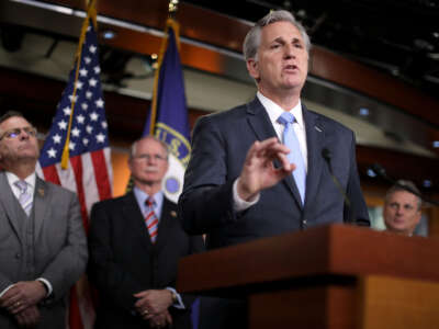 House Majority Leader Kevin McCarthy speaks during a news conference at the U.S. Capitol Visitors Center on March 14, 2018, in Washington, D.C.