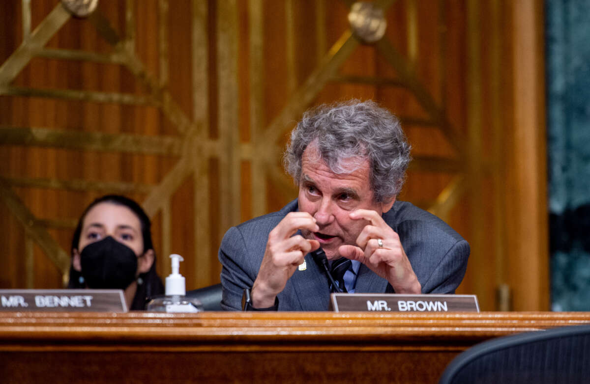 Sen. Sherrod Brown speaks during a United States Senate Committee on Finance hearing on October 19, 2021, in Washington, D.C.