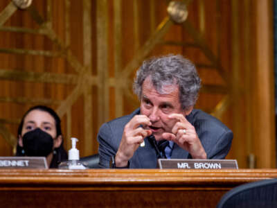 Sen. Sherrod Brown speaks during a United States Senate Committee on Finance hearing on October 19, 2021, in Washington, D.C.