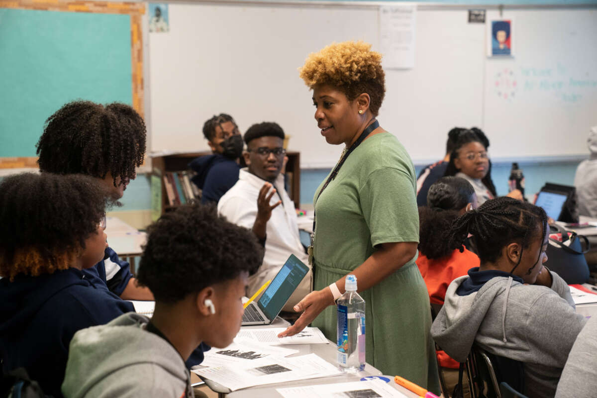 Patrice Frasier teaches Advanced Placement African American studies at Baltimore Polytechnic on September 28, 2022, in Baltimore, Maryland.