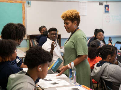 Patrice Frasier teaches Advanced Placement African American studies at Baltimore Polytechnic on September 28, 2022, in Baltimore, Maryland.