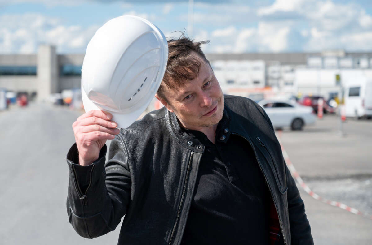 Elon Musk, Tesla CEO, stands on the construction site of a Tesla factory in Brandenburg, Germany, on May 17, 2021.