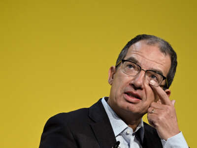 Moderna's CEO Stephane Bancel speaks during a session of the World Economic Forum annual meeting in Davos on January 18, 2023.