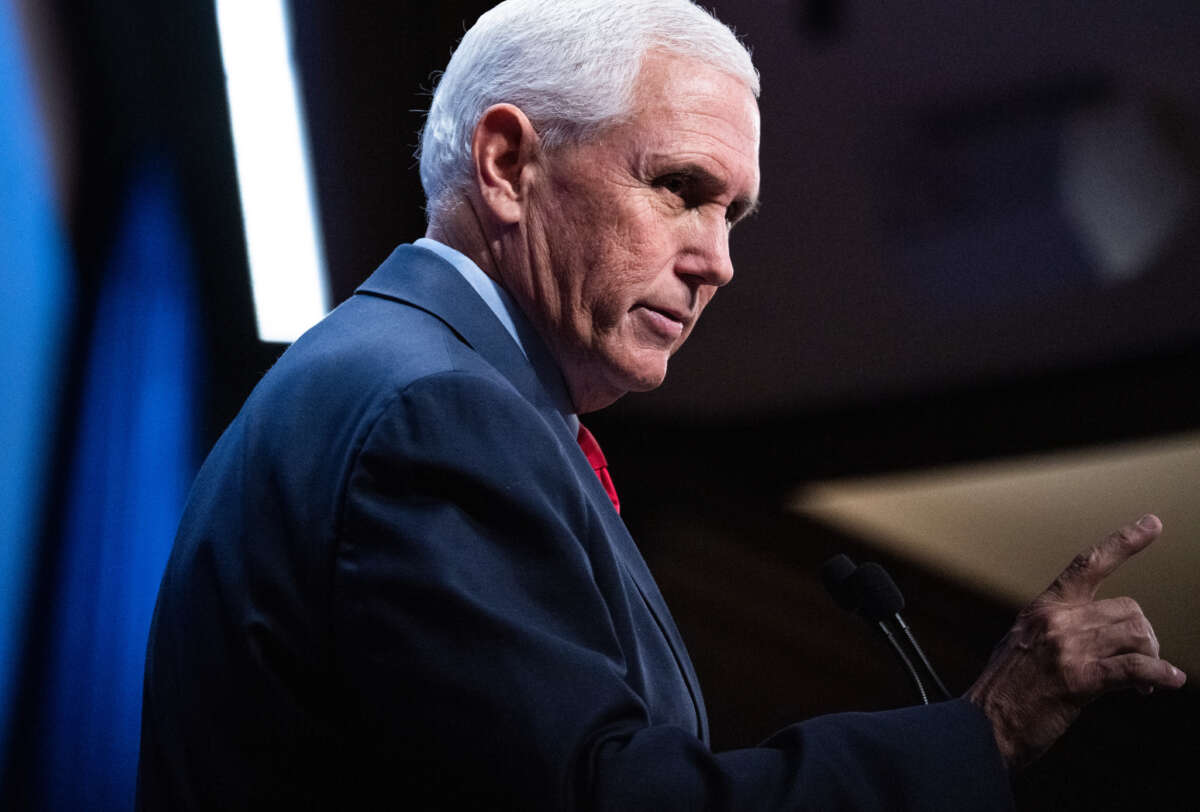 Former Vice President Mike Pence delivers a speech at The Heritage Foundation in Washington, D.C., on October 19, 2022.