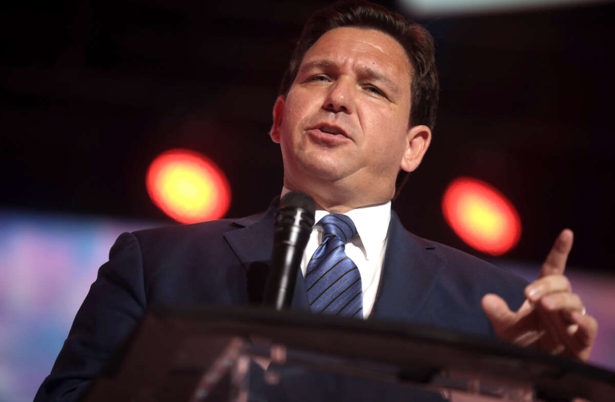 Gov. Ron DeSantis speaking with attendees at the 2022 Student Action Summit at the Tampa Convention Center in Tampa, Florida.