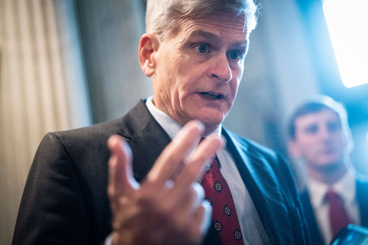 Sen. Bill Cassidy speaks to reporters on Capitol Hill on June 14, 2022, in Washington, D.C.
