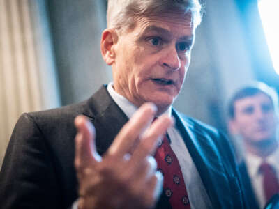 Sen. Bill Cassidy speaks to reporters on Capitol Hill on June 14, 2022, in Washington, D.C.