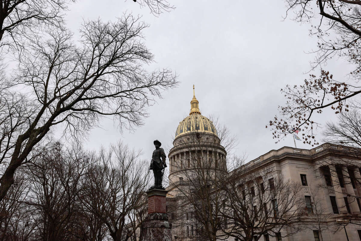 A Stonewall Jackson statue stands outside the West Virginia statehouse on January 17, 2020, in Charleston, West Virginia.