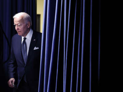 President Joe Biden arrives to deliver remarks on the economy, outlining his plan to to target and end bank 'junk fees', in the Eisenhower Executive Office Building on October 26, 2022 in Washington, D.C.