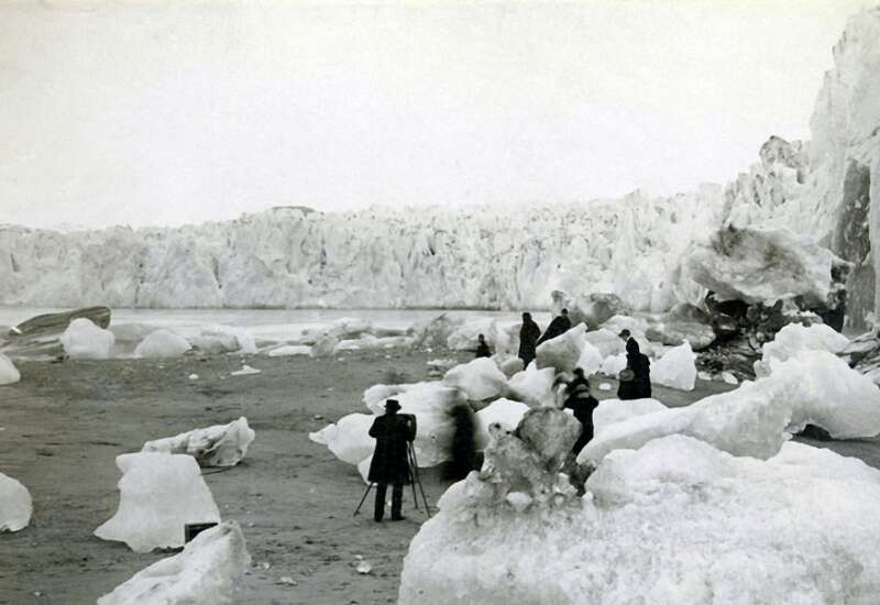 Steamship tourists in Muir Inlet, Glacier Bay, Alaska, taken in 1880