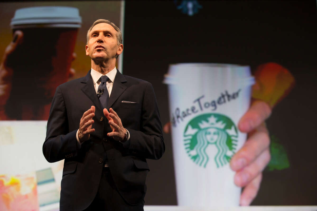 Starbucks Chairman and CEO Howard Schultz speaks during the Starbucks annual shareholders meeting March 18, 2015, in Seattle, Washington.