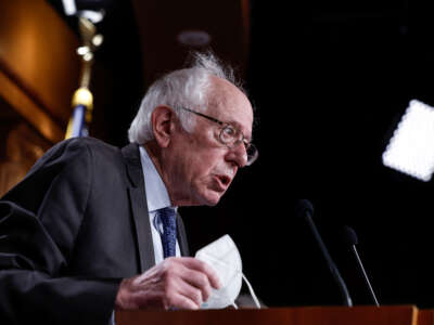 Sen. Bernie Sanders speaks at a press conference at the U.S. Capitol Building on March 1, 2023, in Washington, D.C.