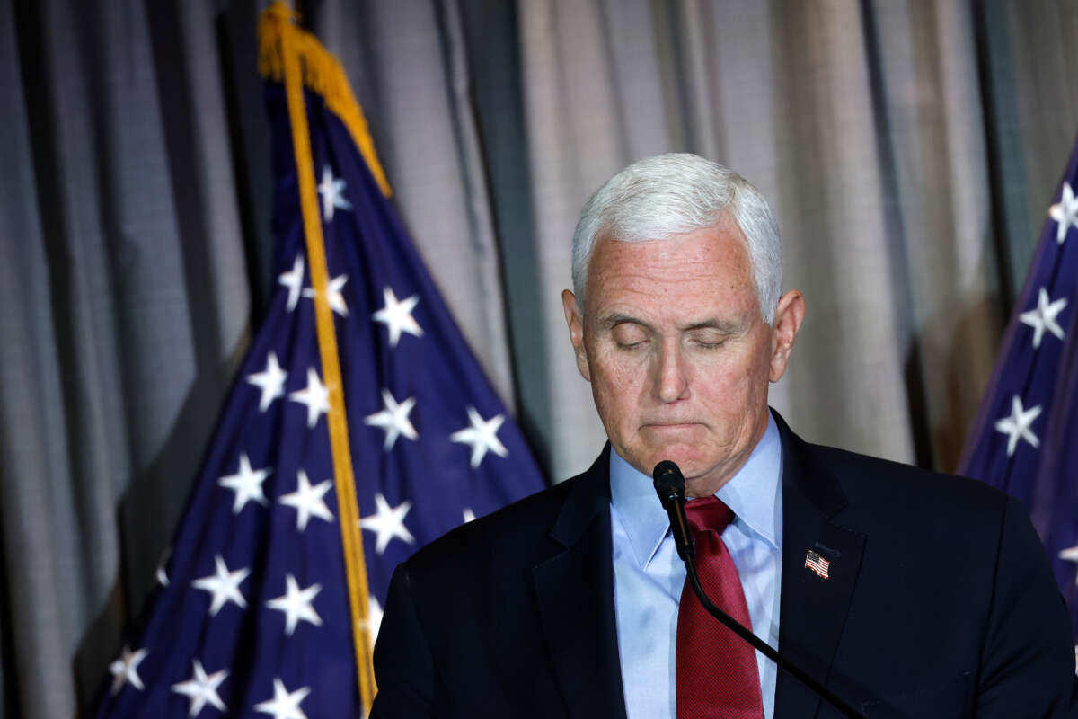 Former Vice President Mike Pence gives remarks at the Calvin Coolidge Foundation’s conference at the Library of Congress on February 16, 2023, in Washington, D.C.