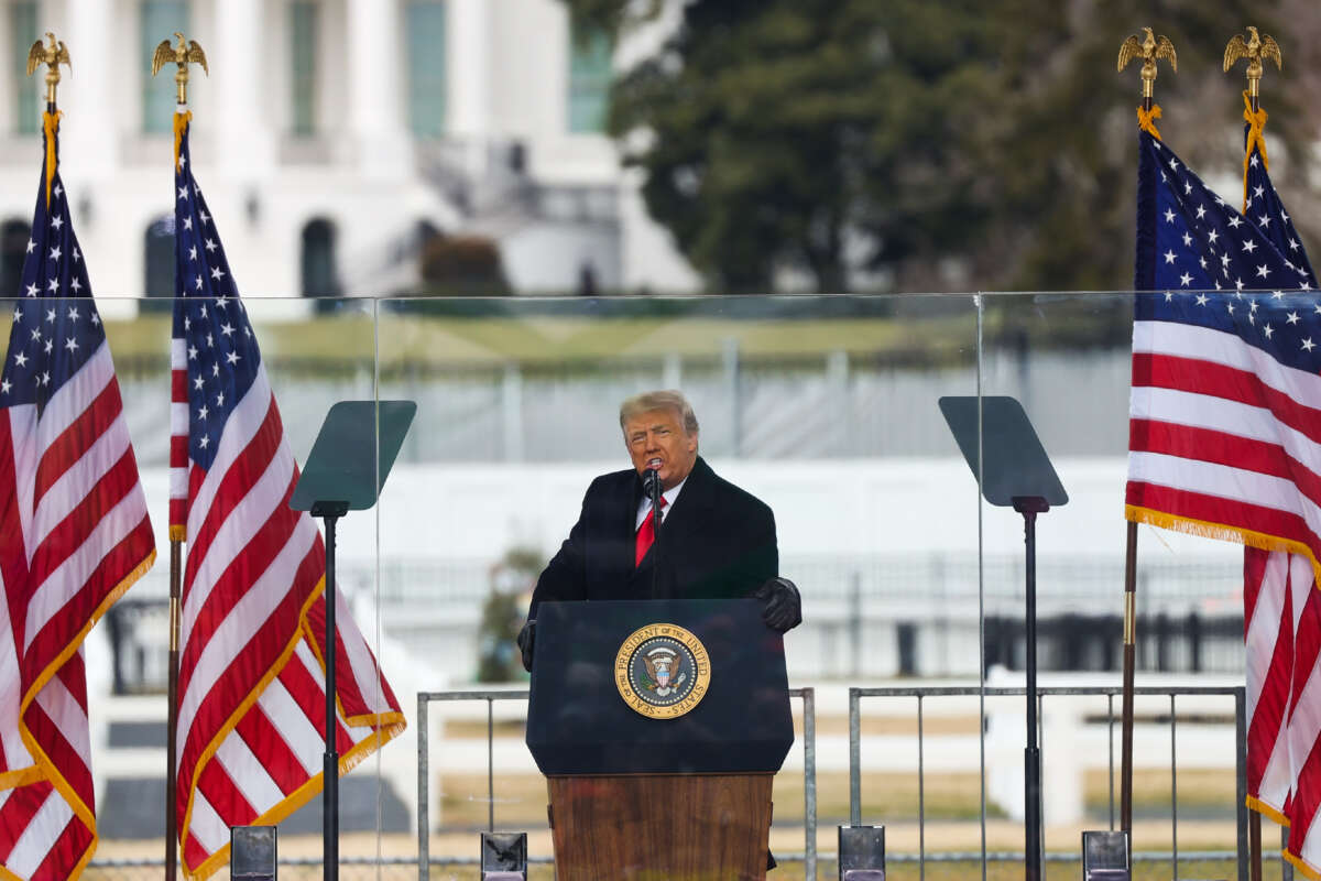 Then-President Donald Trump speaks at rally in Washington, D.C., on January 6, 2021.