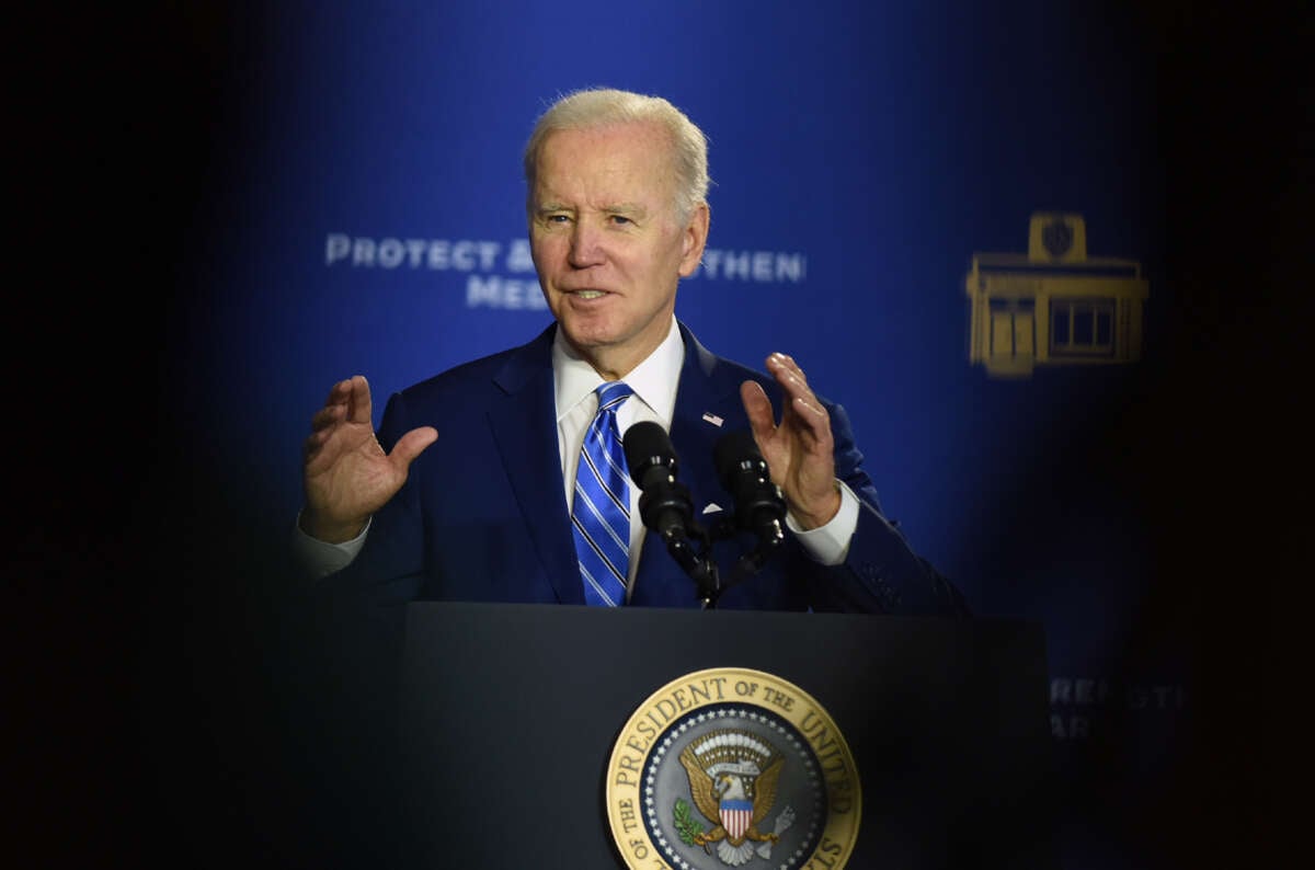 President Joe Biden discusses his plan to protect and strengthen Social Security and Medicare and lower healthcare costs at the University of Florida on February 9, 2023, in Tampa, Florida.
