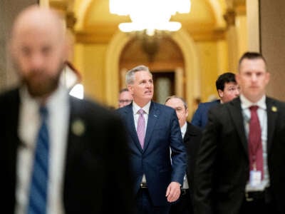 Speaker of the House Kevin McCarthy walks to his office from the House Chamber at the U.S. Capitol in Washington, D.C., on March 1, 2023.