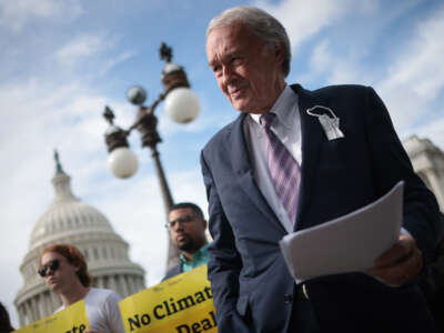 Sen. Ed Markey attends a press conference on funding climate change legislation outside the U.S. Capitol on October 7, 2021, in Washington, D.C.