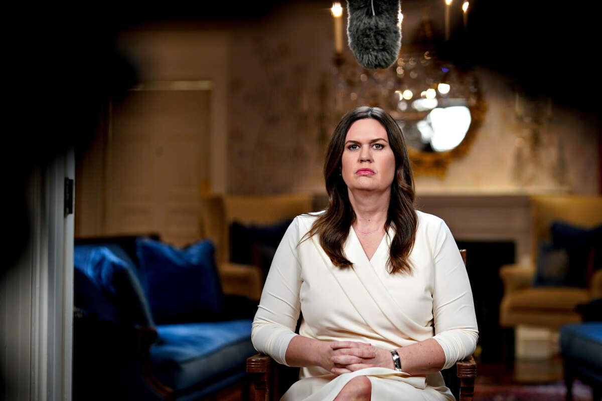 Arkansas Gov. Sarah Huckabee Sanders waits to deliver the Republican response to the State of the Union address by President Joe Biden on February 7, 2023, in Little Rock, Arkansas.