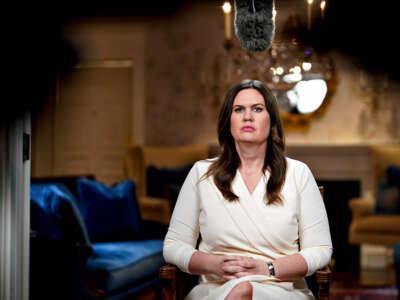 Arkansas Gov. Sarah Huckabee Sanders waits to deliver the Republican response to the State of the Union address by President Joe Biden on February 7, 2023, in Little Rock, Arkansas.