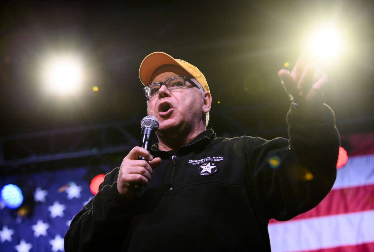 Minnesota Gov. Tim Walz speaks during a campaign rally at First Avenue on January 17, 2020, in Minneapolis, Minnesota.