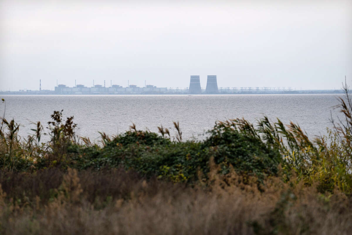 A distant view of the Zaporizhzhia Nuclear power plant