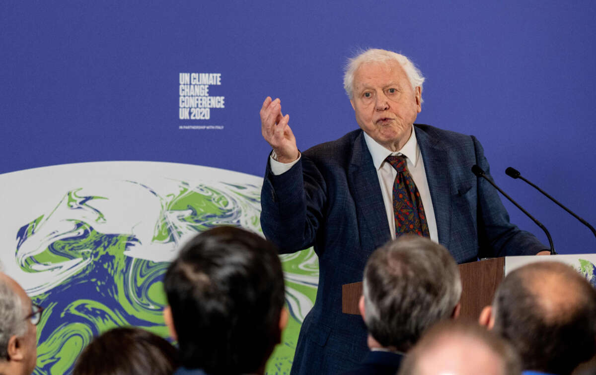 British broadcaster and conservationist David Attenborough speaks during an event to launch the United Nations' Climate Change conference, COP26, in central London on February 4, 2020.