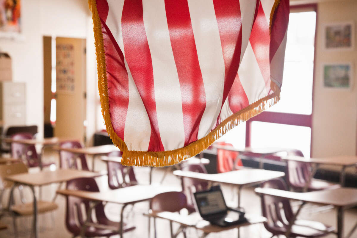 USA flag hanging in classroom