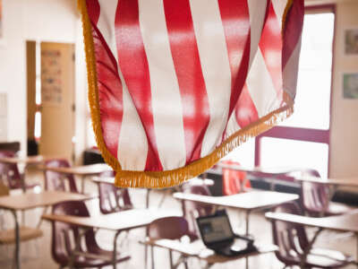 USA flag hanging in classroom