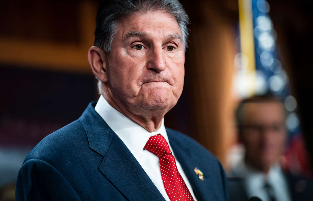Sen. Joe Manchin speaks during a news conference to introduce the Restricting the Emergence of Security Threats that Risk Information Communications Technology Act, or RESTRICT Act, on Capitol Hill on Tuesday, March 7, 2023, in Washington, D.C.