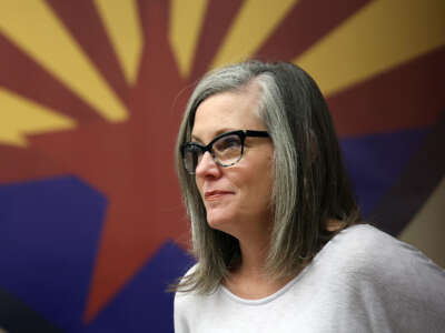 Katie Hobbs holds a campaign event at the Carpenters Local Union 1912 headquarters on November 5, 2022, in Phoenix, Arizona, ahead of her gubernatorial win.