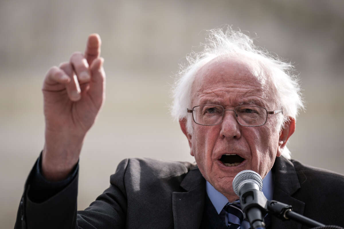 Sen. Bernie Sanders speaks during a rally in support of the Biden administration's student debt relief plan in front of the U.S. Supreme Court on February 28, 2023, in Washington, D.C.